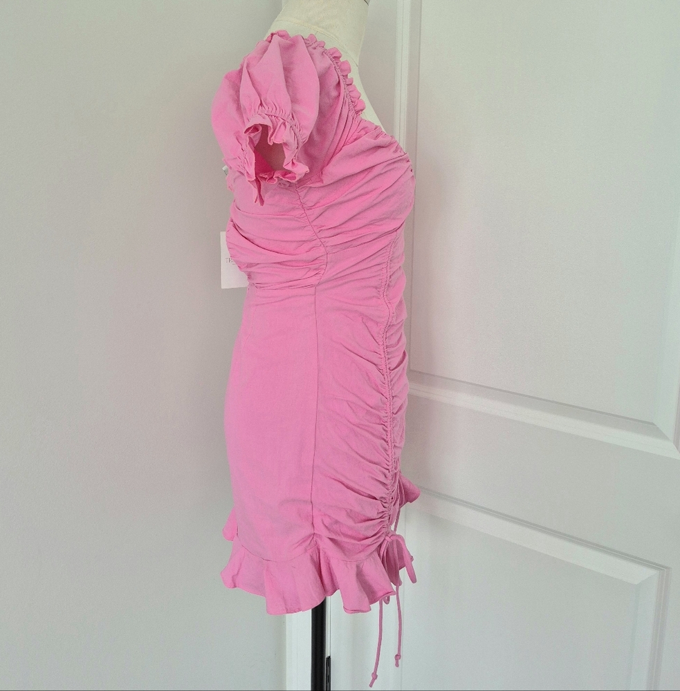 Rose Hill Pink Cinched Ruffle Dress Costume Party Gift Sexy Spring Summer Travel - Picture 6 of 10